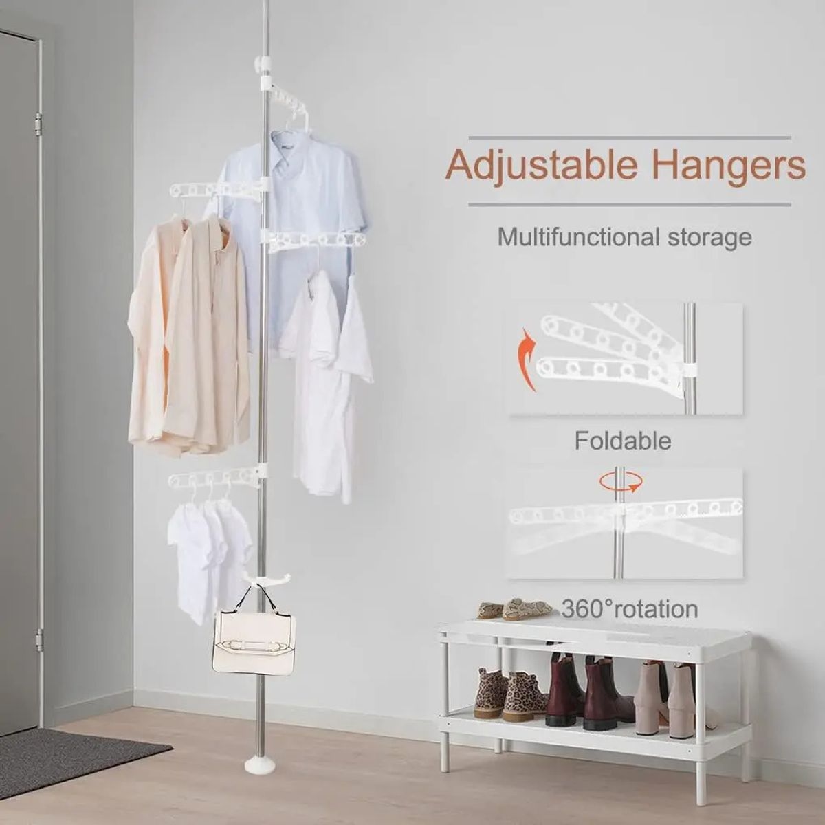 GENERICO - Tendedero Colgador Vertical Extensible con 4 Porta Ganchos Giratorios