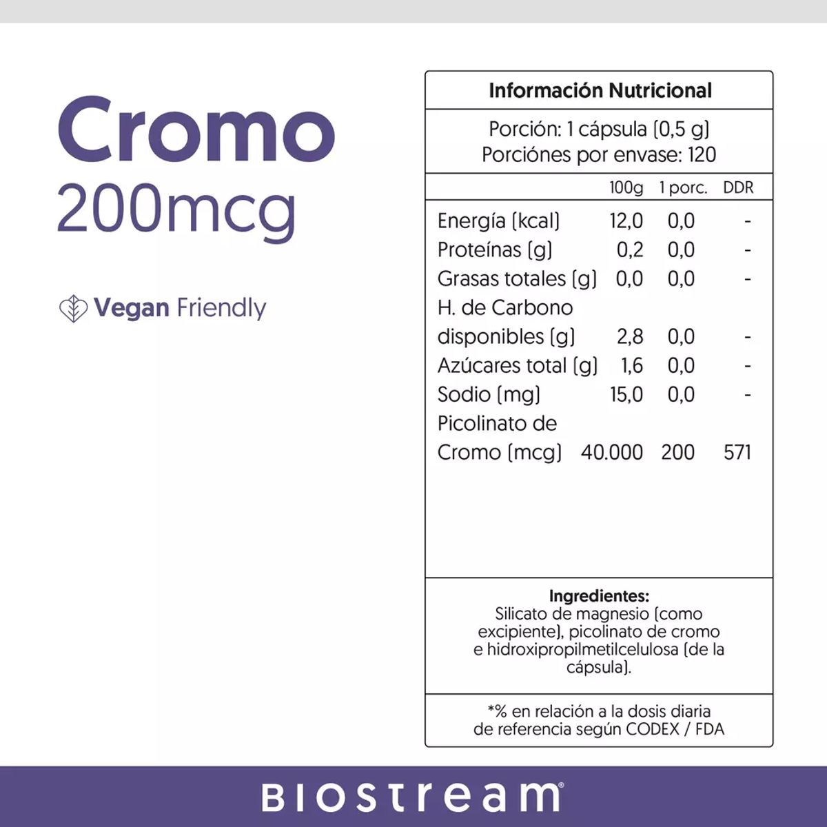 GENERICO - Cromo 200mcg - 120 Caps - Biostream