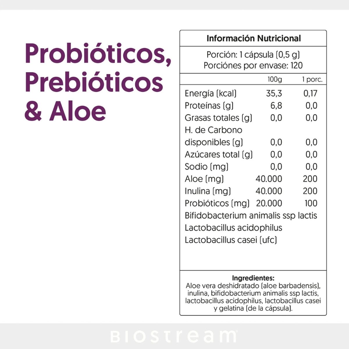 GENERICO - Probióticos, Prebioticos & Aloe - 120 Caps - Biostream