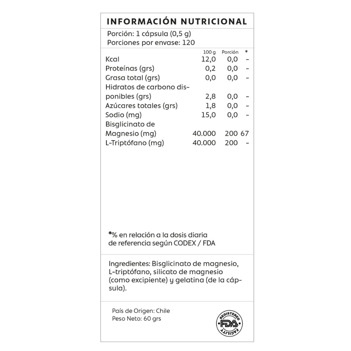 GENERICO - Bisglicinato De Magnesio + L-Triptofano - 120 Caps  - Mind Nutrition