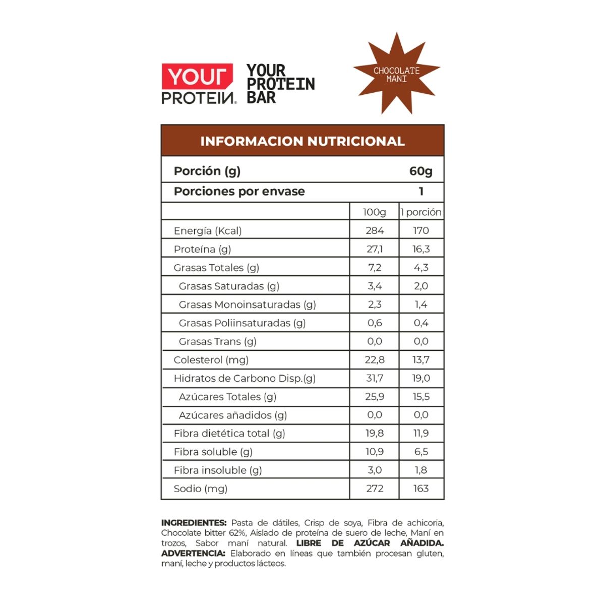 YOUR PROTEIN - Your Protein Bar - Pack x 16 - Chocolate Maní - YPTN