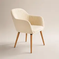 SPACE HOME - Sitial Individual Crema de Terciopelo con Patas de Madera y Diseño Acogedor