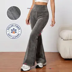 UTILISIMO - Pantalón Cotelé Palazzo Polar Con Chiporro Elasticado Térmico Gris Melange