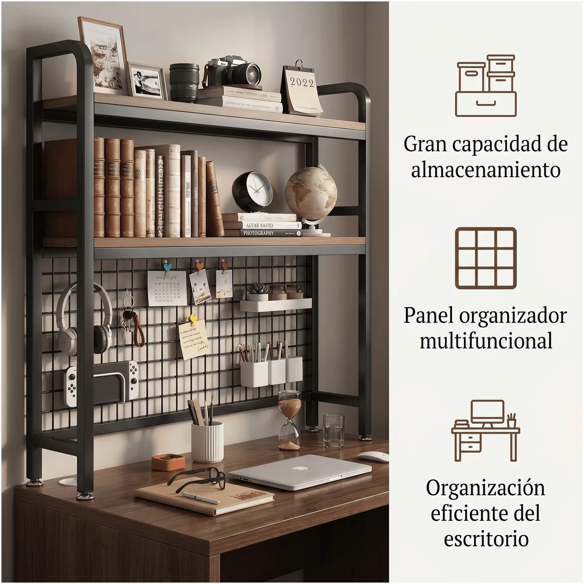 HOMER DESIGN - Organizador De Escritorio Multifuncional Con Repisa Metal