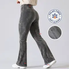 UTILISIMO - Pantalón Cotelé Palazzo Polar Con Chiporro Elasticado Térmico Gris Melange