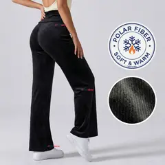 UTILISIMO - Pantalón Cotelé Palazzo Polar Con Chiporro Elasticado Térmico Negro