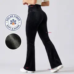 UTILISIMO - Pantalón Cotelé Palazzo Polar Con Chiporro Elasticado Térmico Negro
