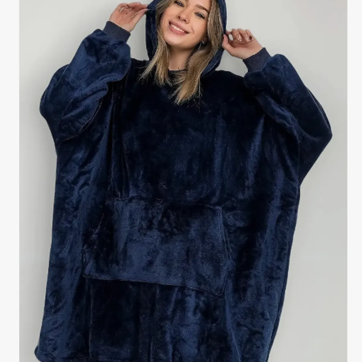 EVERSO - Poleron Felpa Con Capucha Manta Polar Bata Frazada AZUL