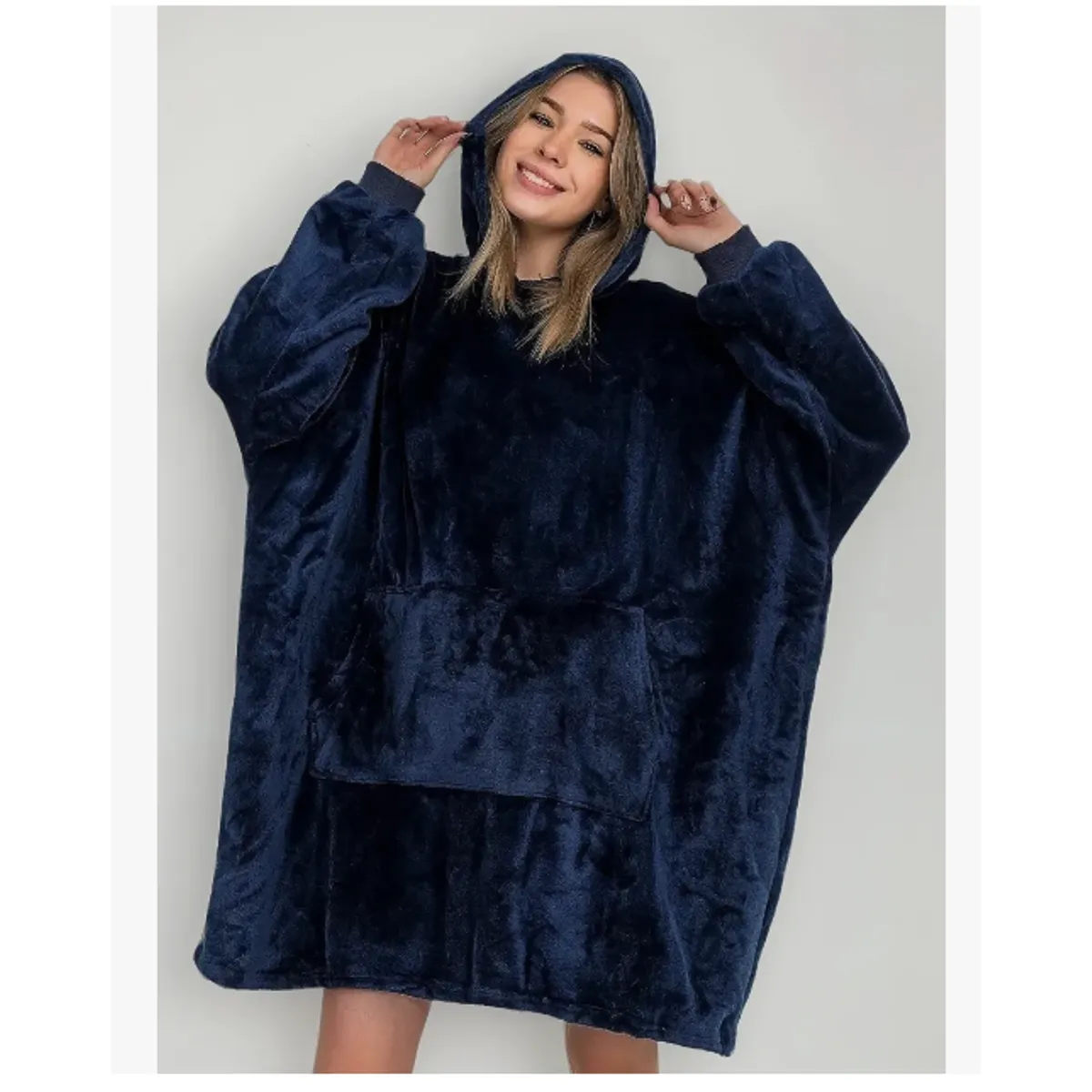 EVERSO - Poleron Felpa Con Capucha Manta Polar Bata Frazada AZUL