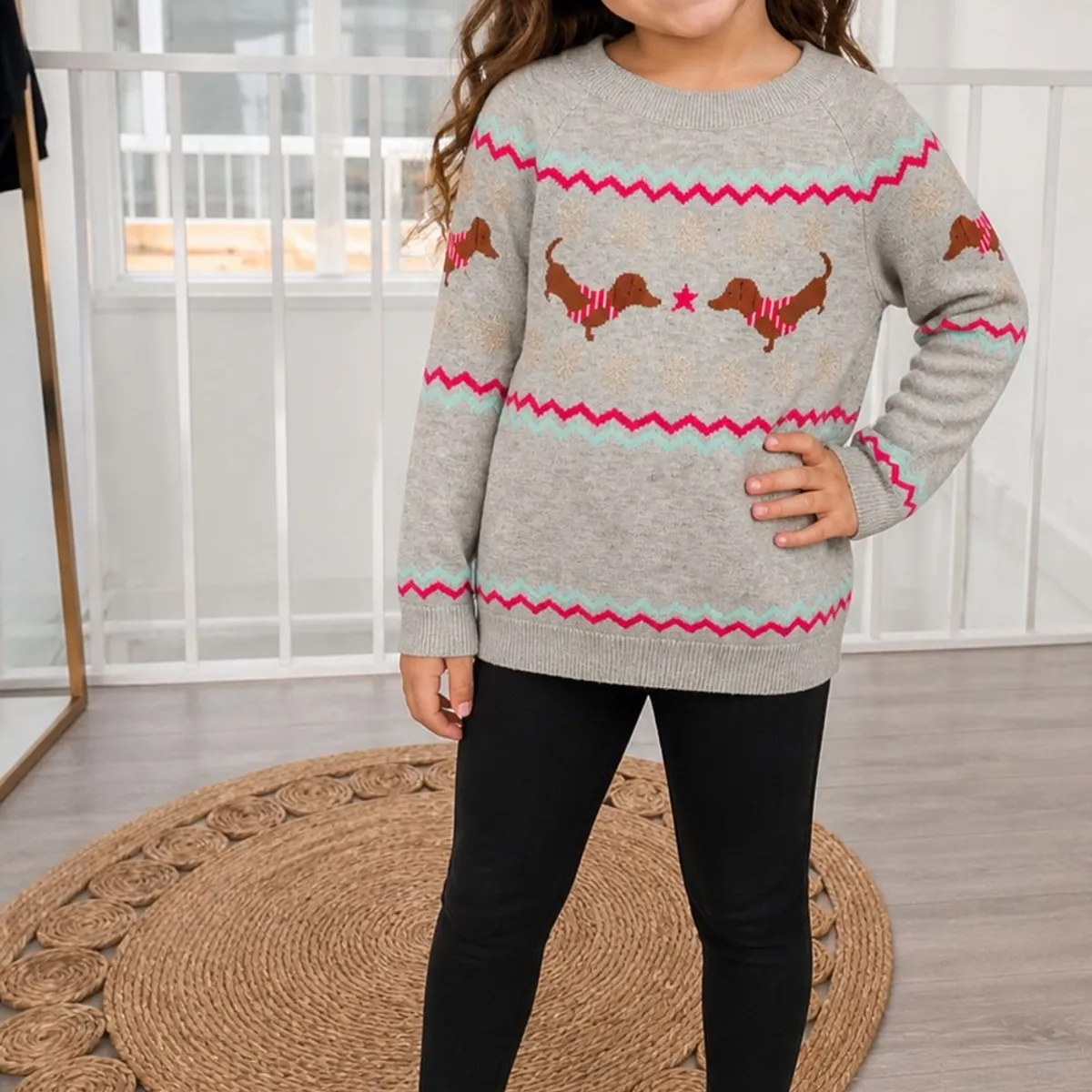 GENERAL - Conjunto Niña 2 Piezas Sweater Gris Perritos Salchicha y Calza Negra