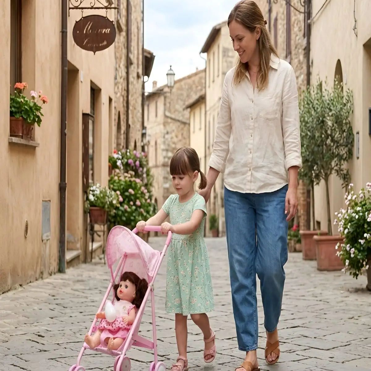 GENERICO - Set Muñeca Interactiva con Coche de Paseo Plegable