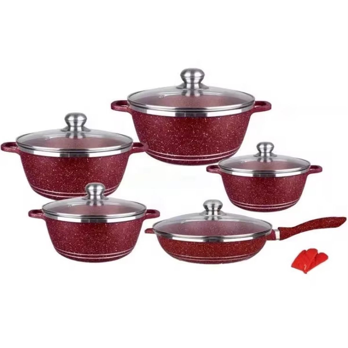 GENERICO - Batería De Cocina 12 Piezas Ollas Antiadherentes rojas