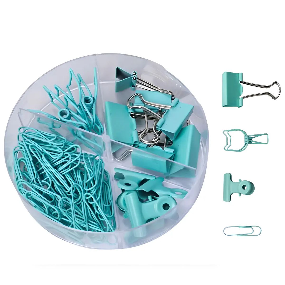 GENERICO - Cajita de Clips y Doble Clip Apretadores para Oficina 86 Piezas Verde