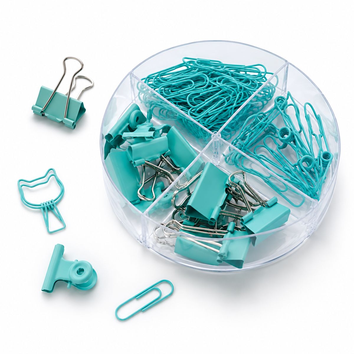 GENERICO - Cajita de Clips y Doble Clip Apretadores para Oficina 86 Piezas Verde