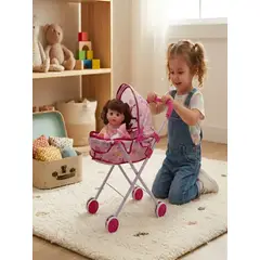 GENERICO - Set Muñeca Interactiva con Coche Moisés Plegable