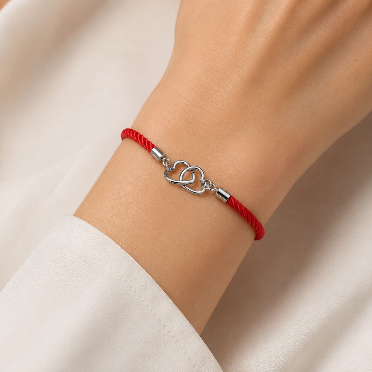 TODOJOYAS - Pulsera Cuerda Roja Corazones Entrelazados