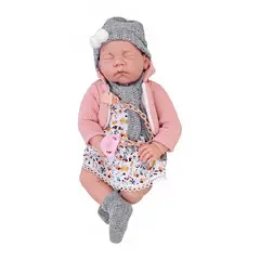 KIDSCOOL - Muñeca Bebé Realista 40cm Con 12 Sonidos de Apego Rosado Gris