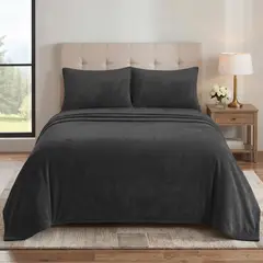 GENERICO - Set de Sábanas Polar Plush 2 Plazas Suaves - Negro