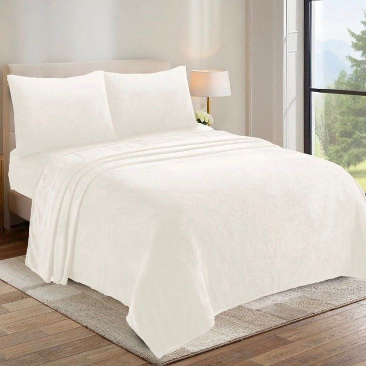 GENERICO - Set de Sábanas Polar Plush 2.5 Plazas King Suaves - Beige