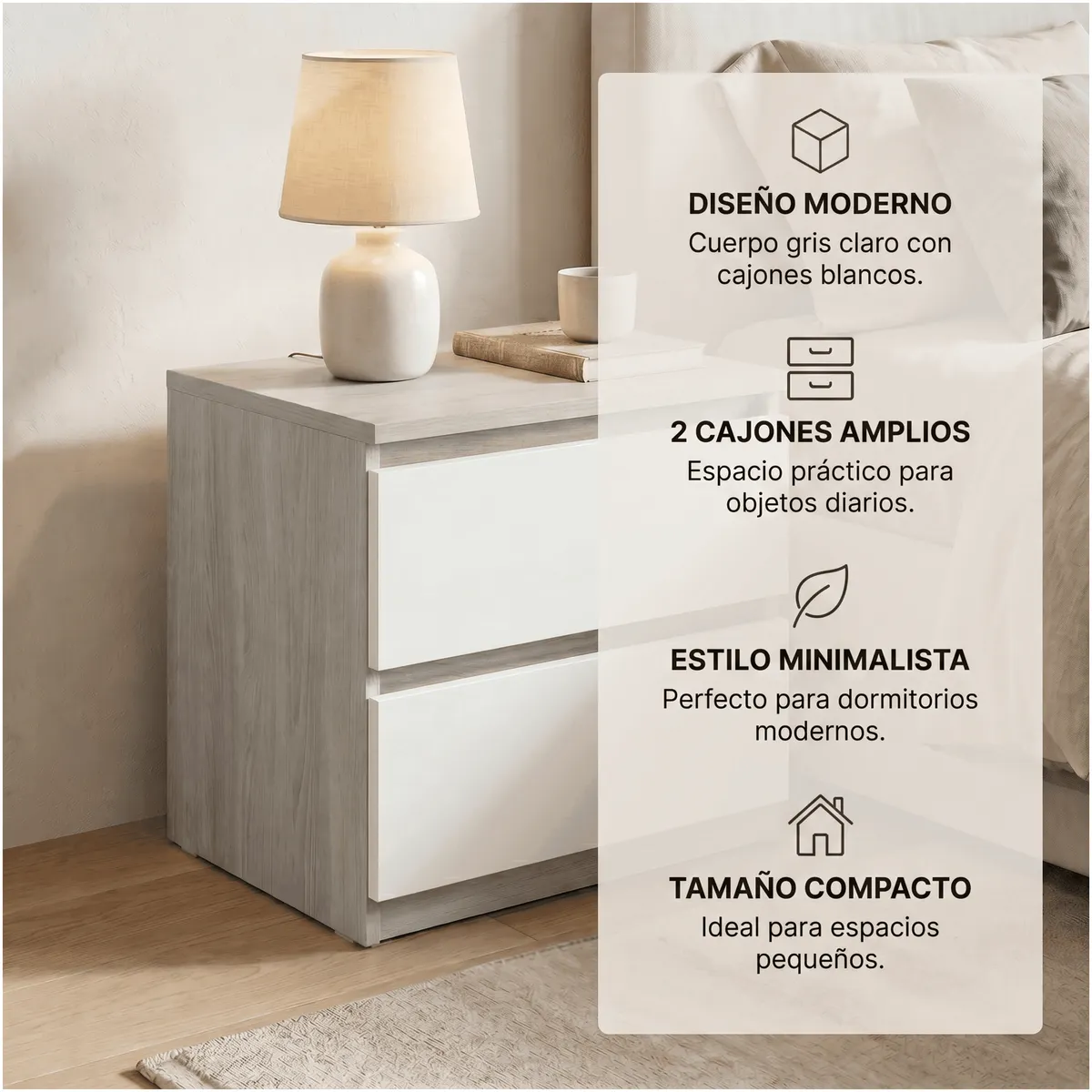 HOMER DESIGN - Velador 2 Niveles Con 2 Cajones Homer Design 40*30*41cm