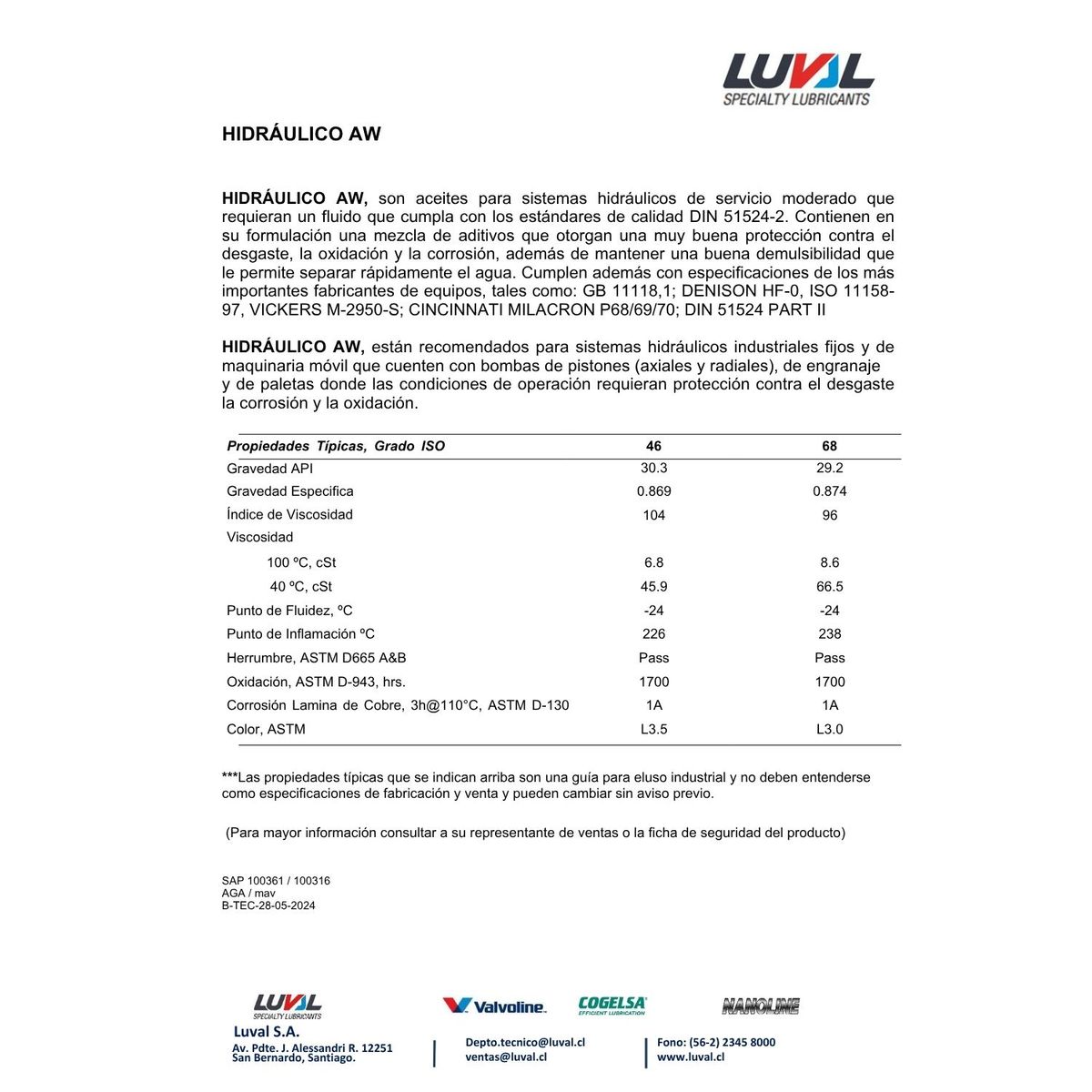 VALVOLINE - Aceite Hidraulico Valvoline AW ISO 68 Balde 19 Lts.