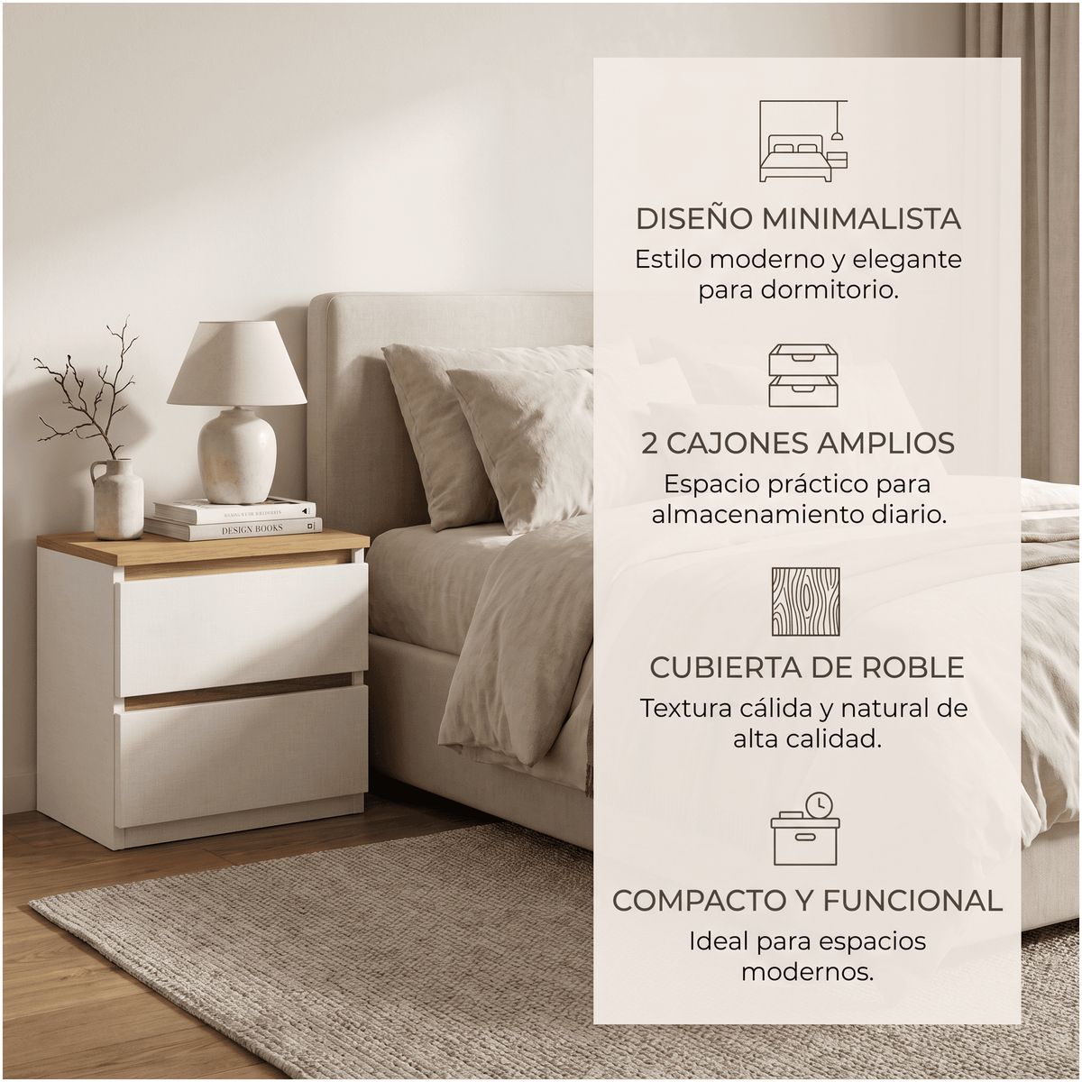 HOMER DESIGN - Velador 2 Niveles Con 2 Cajones Homer Design 40*30*41cm
