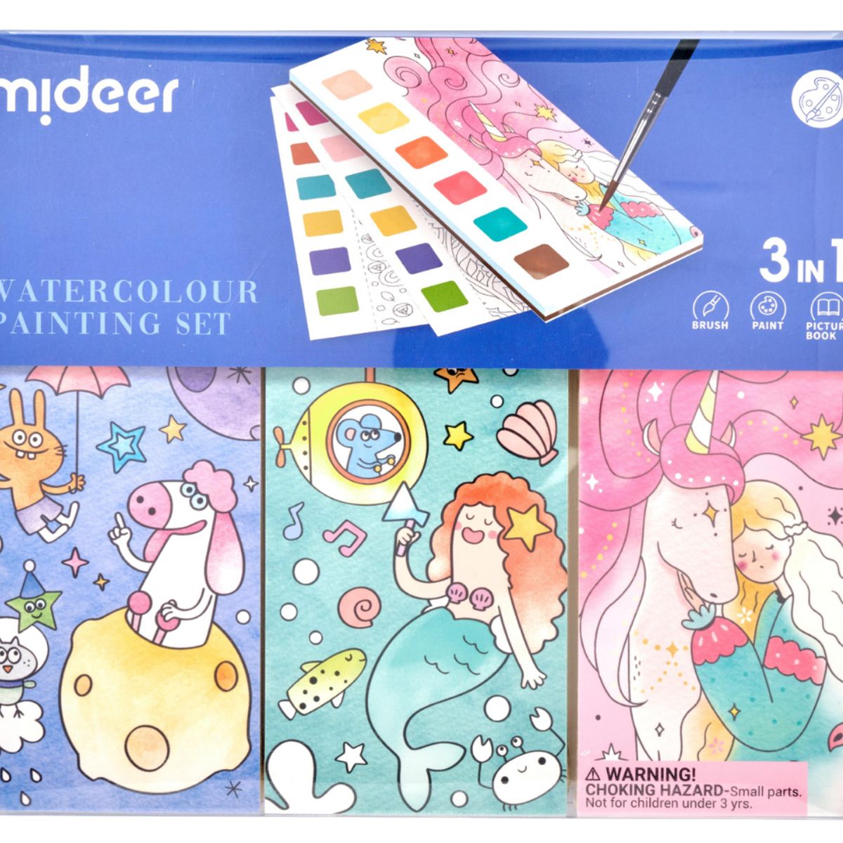 MIDEER - Set 3 Libretas de Acuarela para Pintar  – Unicornios, Sirenas y Aventuras