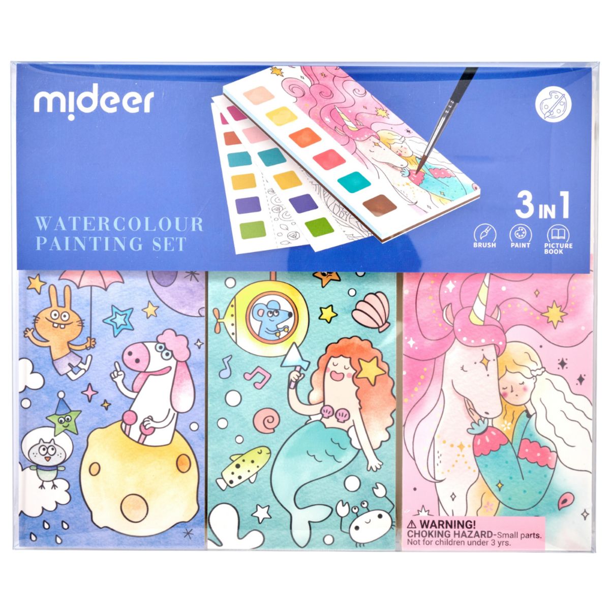 MIDEER - Set 3 Libretas de Acuarela para Pintar  – Unicornios, Sirenas y Aventuras