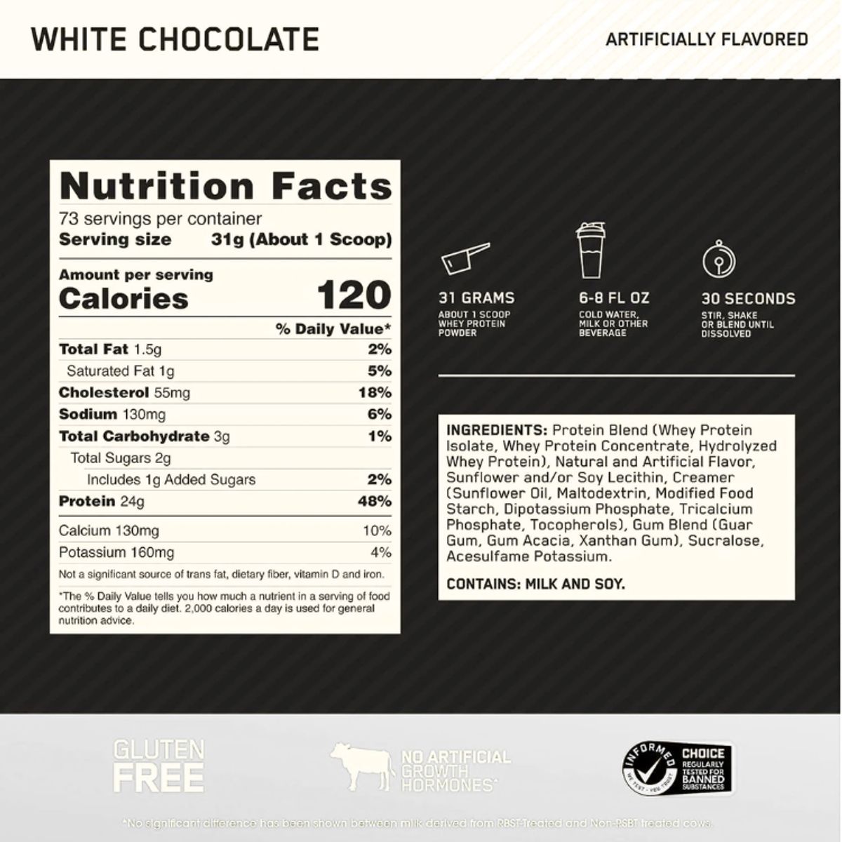 OPTIMUM - Proteina Whey Gold Standard Optimum Nutrition 100% Whey 5lb Chocolate Blanco