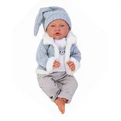 KIDSCOOL - Muñeco Niño Bebé Realista 40cm Con 12 Sonidos De Apego Celeste