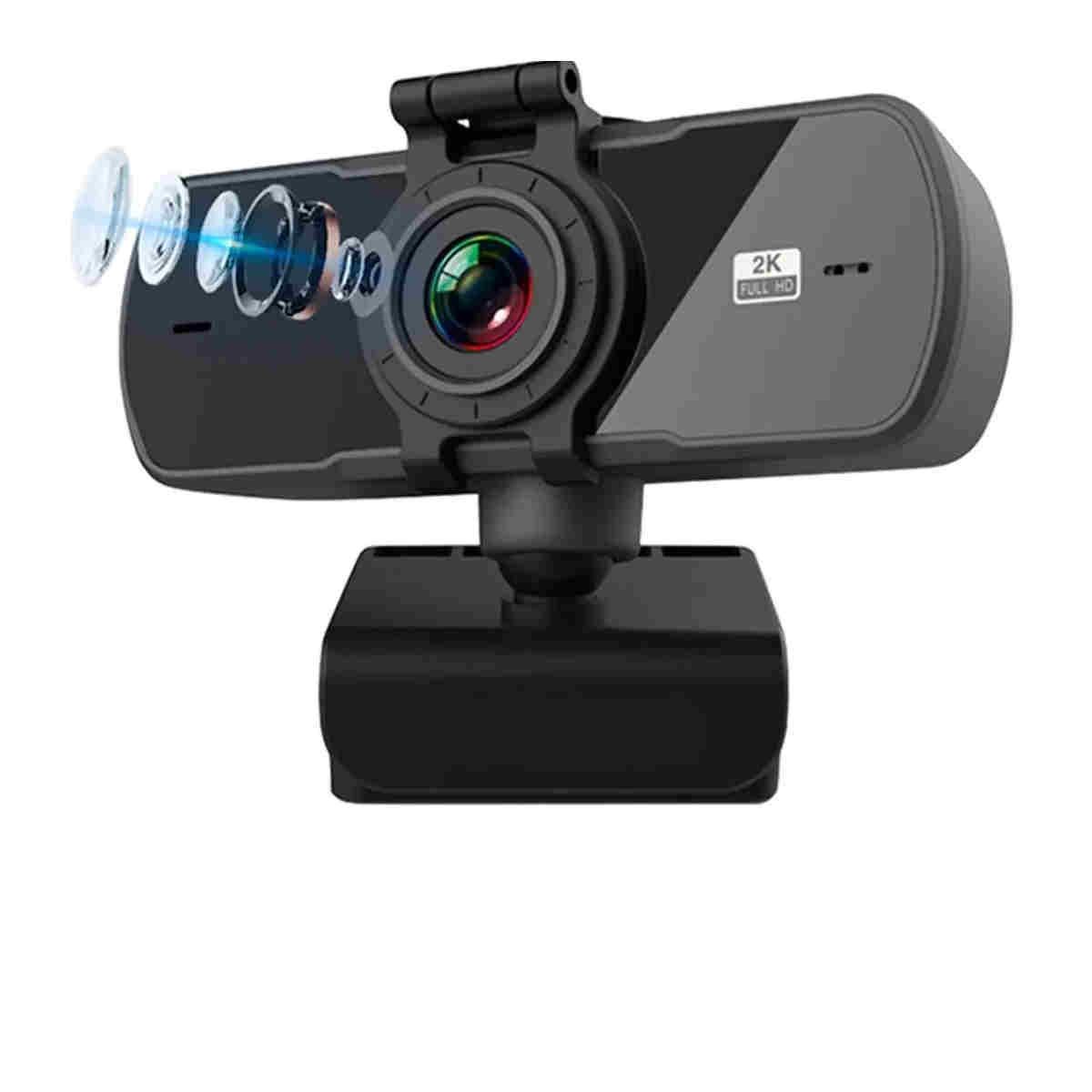 GENERICO - Webcam Camara Web 2k 1440p Usb Microfono Tripode Cubre Lente Color Negro BELUG