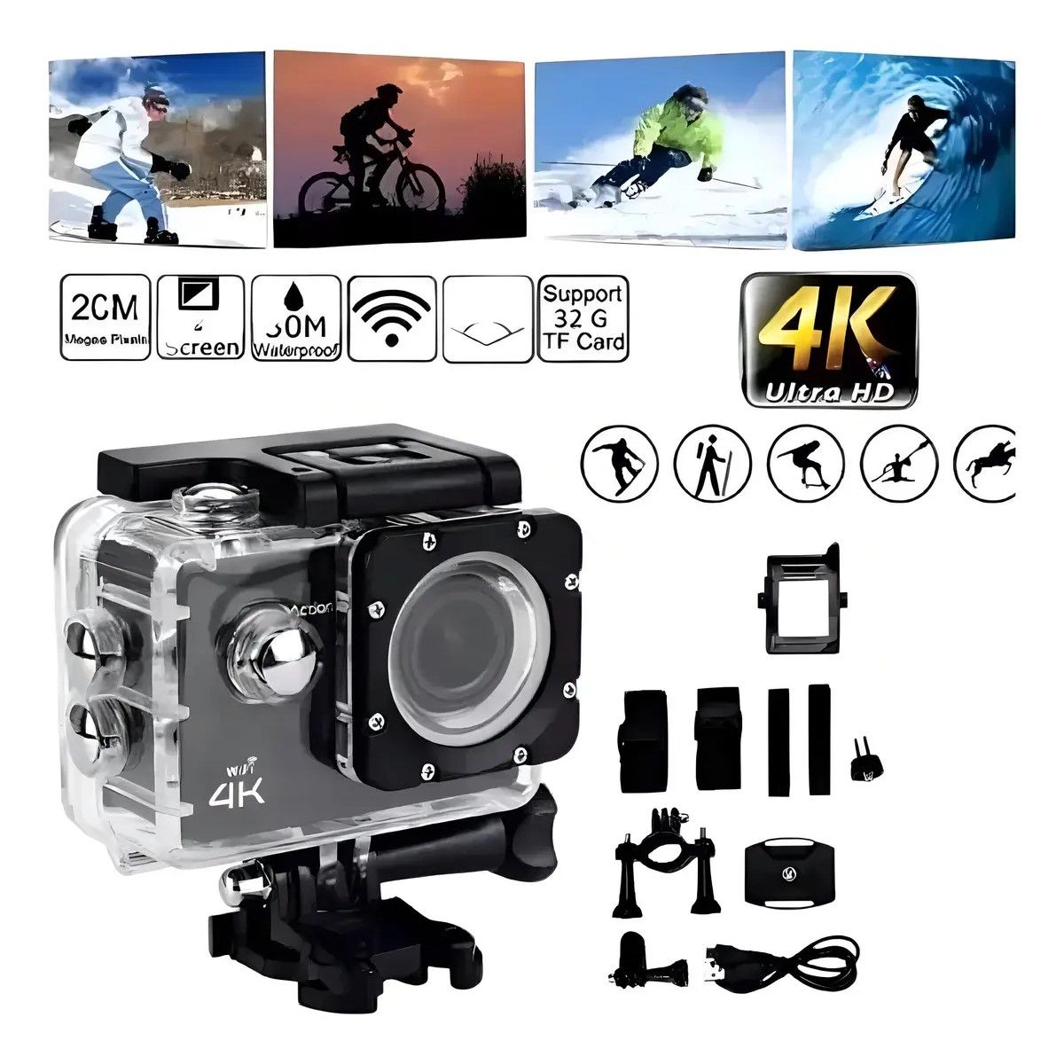 GENERICO - Cámara Deportiva Go Pro 4k Sports Ultra Hd Dv Profesional Color Negro BELUG