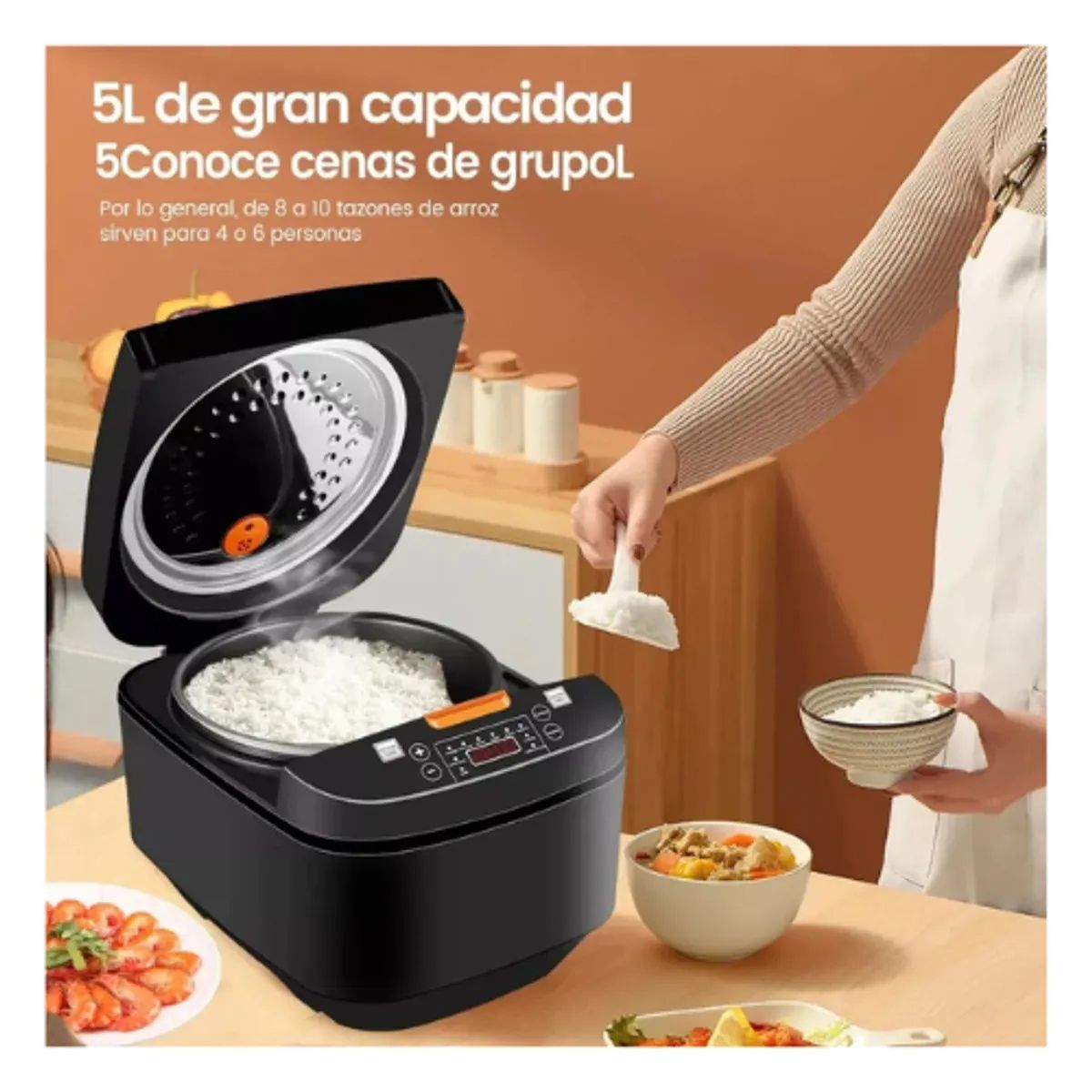 MOVI - Olla multifunción 5L con pantalla y menús automáticos- Sorprende a los tuyos.