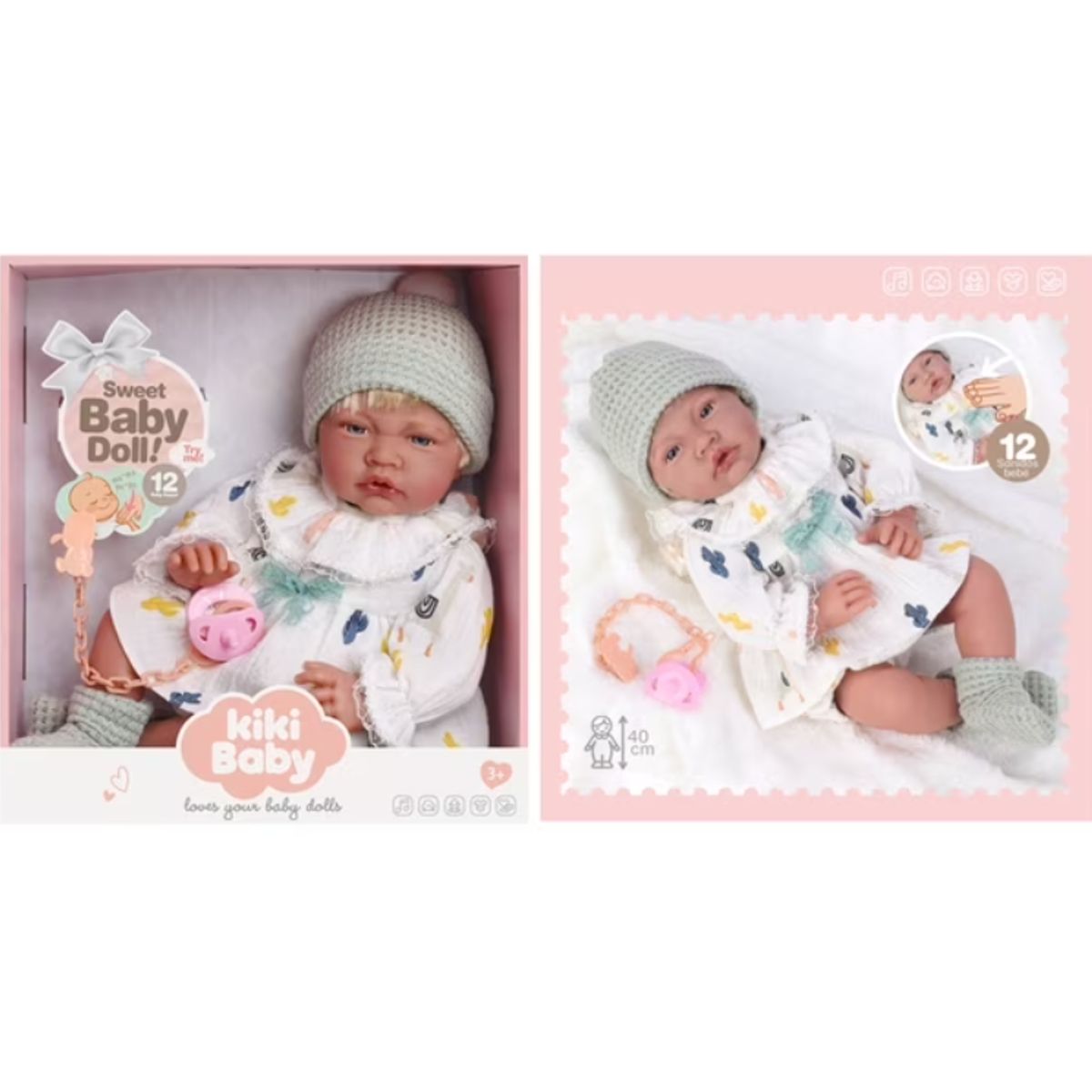 KIDSCOOL - Muñeca Bebé Realista 40cm Con 12 Sonidos De Apego Blanco
