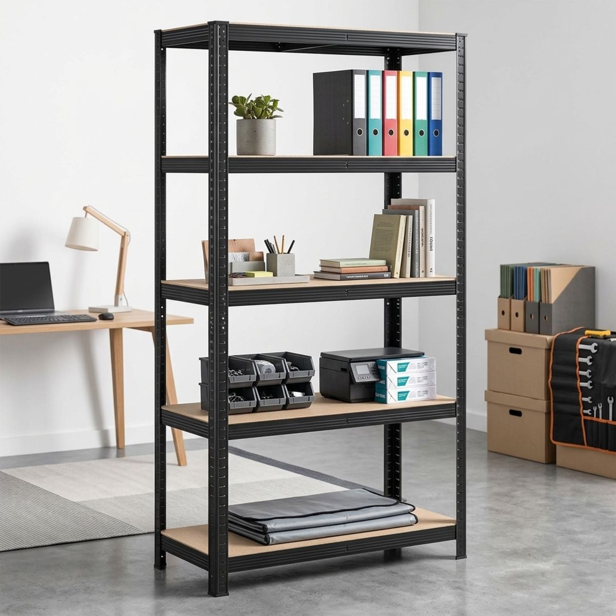 DOER - Estante Rack Metálico Negro 90x40x180cm, 5 Repisas,  175kg