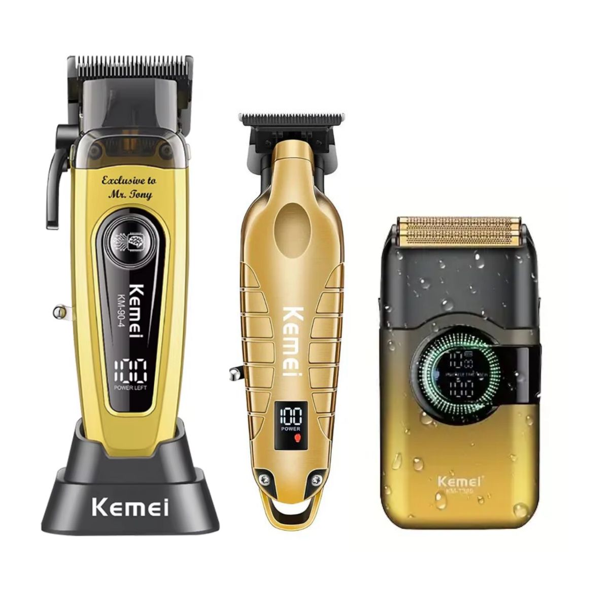 KEMEI - Combo Kemei 90-4 Cortadora 11500 Rpm Y Trimmer Km 2293 + Shaver T389 Dorado