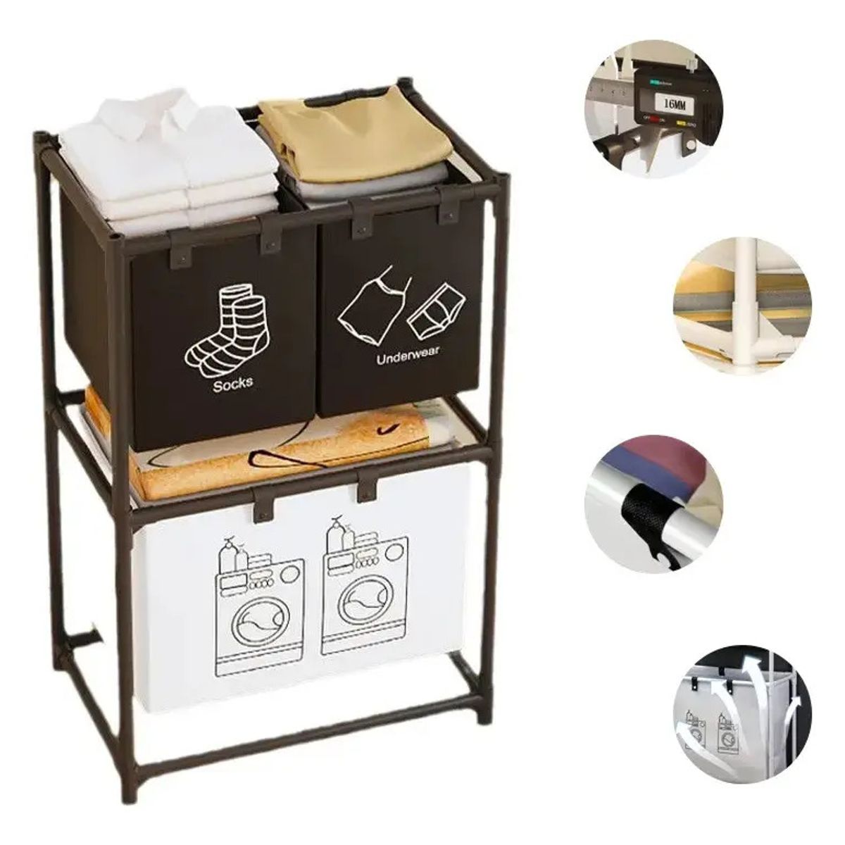 GENERICO - Cesta De Ropa Sucia 3 Compartimentos Espesar Accesorios Baño