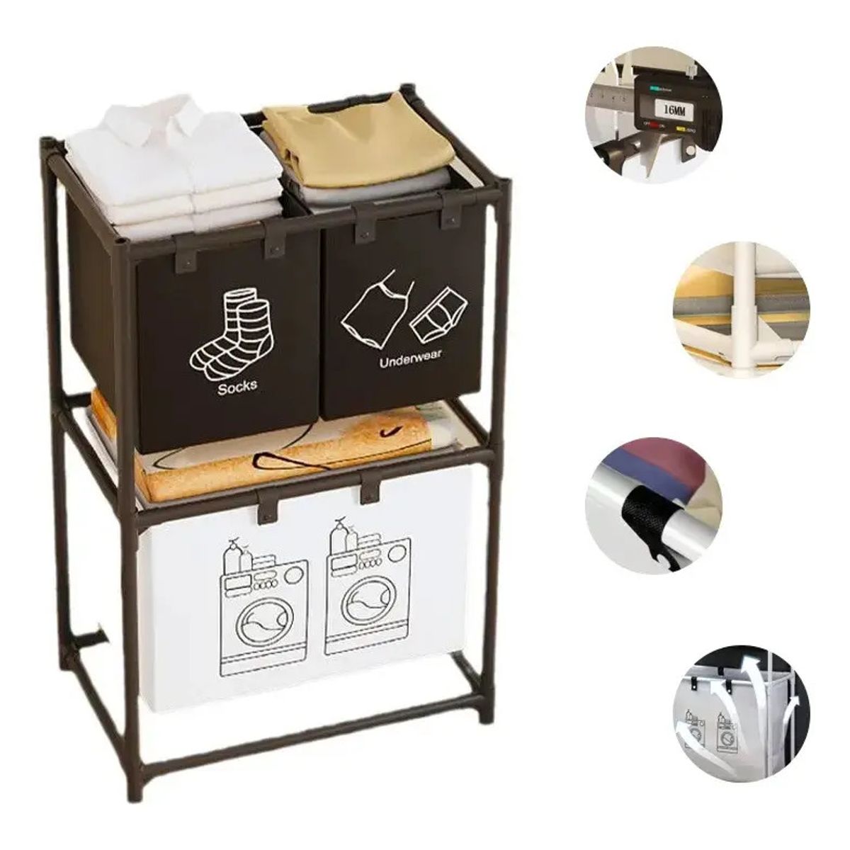 GENERICO - Cesta De Ropa Sucia 3 Compartimentos Espesar Accesorios Baño