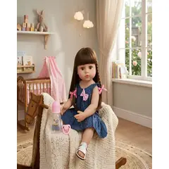 GENERICO - Muñeca Reborn Realista con Accesorios Vestido Azul y Trenzas