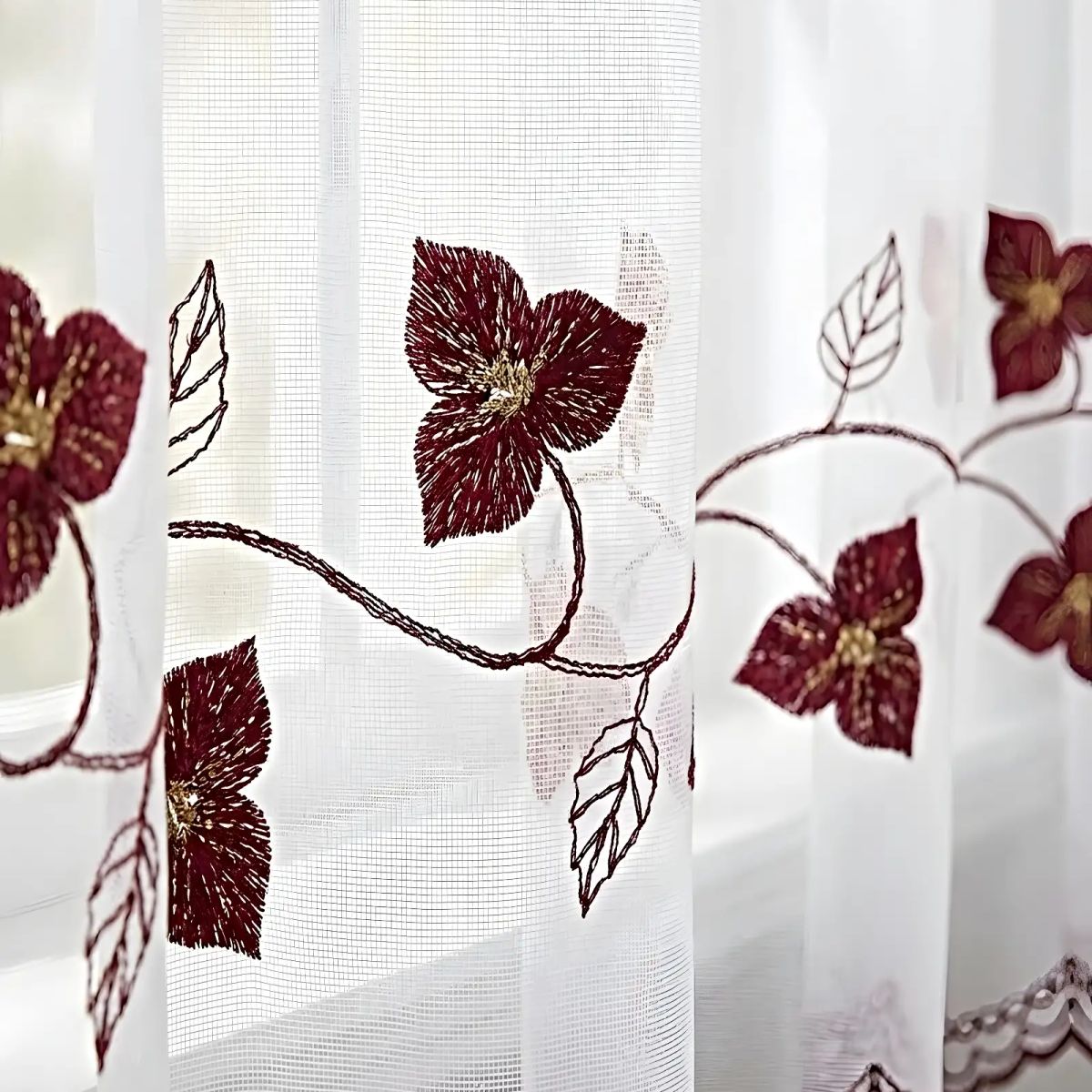 GENERICO - SET DE 2 VISILLOS BORDADOS  ELEGANCIA FLORAL Y CLARIDAD NATURAL PARA EL HOGAR 04