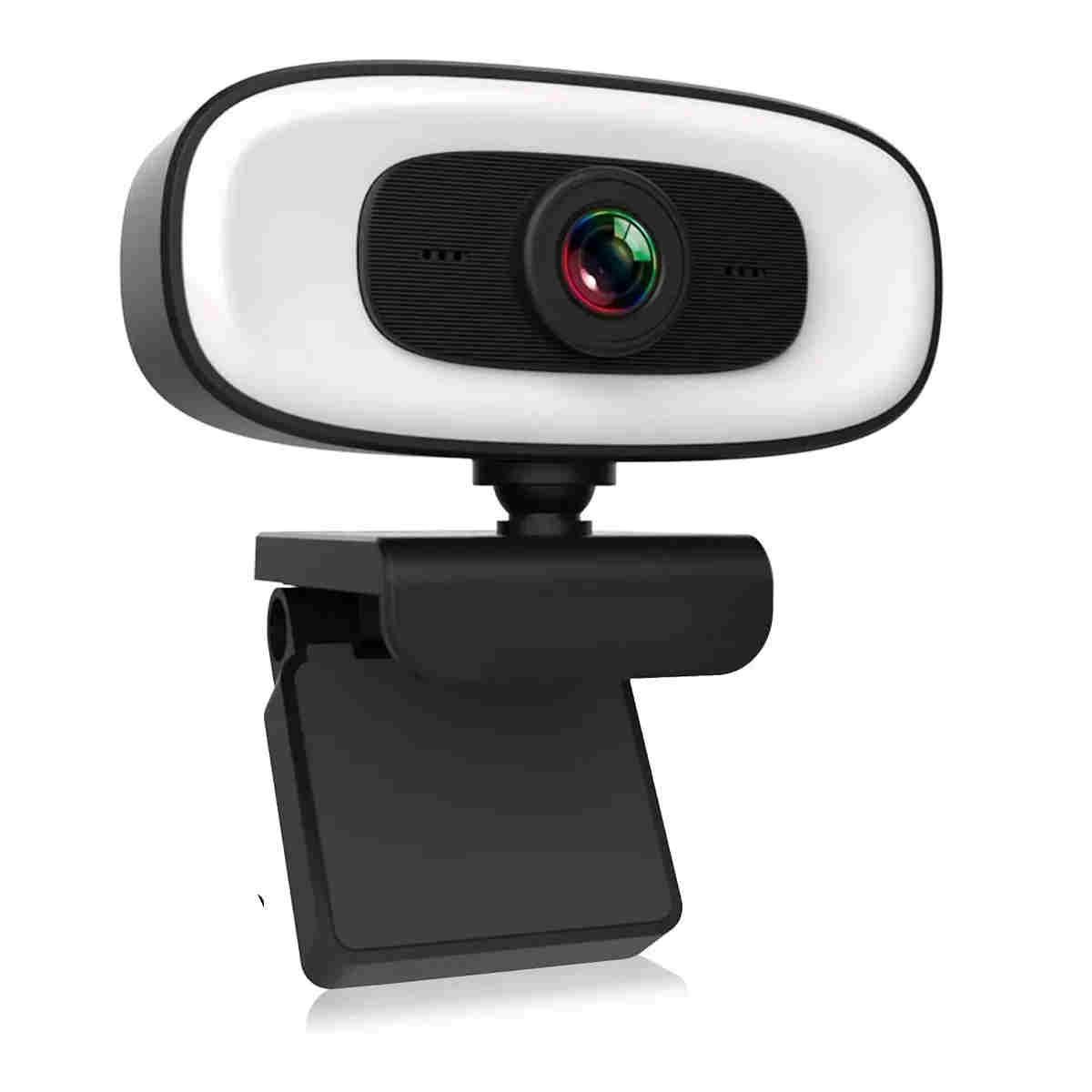 GENERICO - Webcam Camara Web 2k Aro De Luz Microfono Tripode Cubrelente Color Negro BELUG