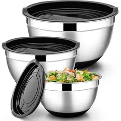 KUANGYE - Set 3 Bowls con Tapa Acero Inoxidable Antideslizante