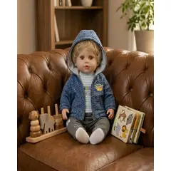 GENERICO - Muñeco Reborn Realista para Niños con Conjunto Azul Melange y Capucha