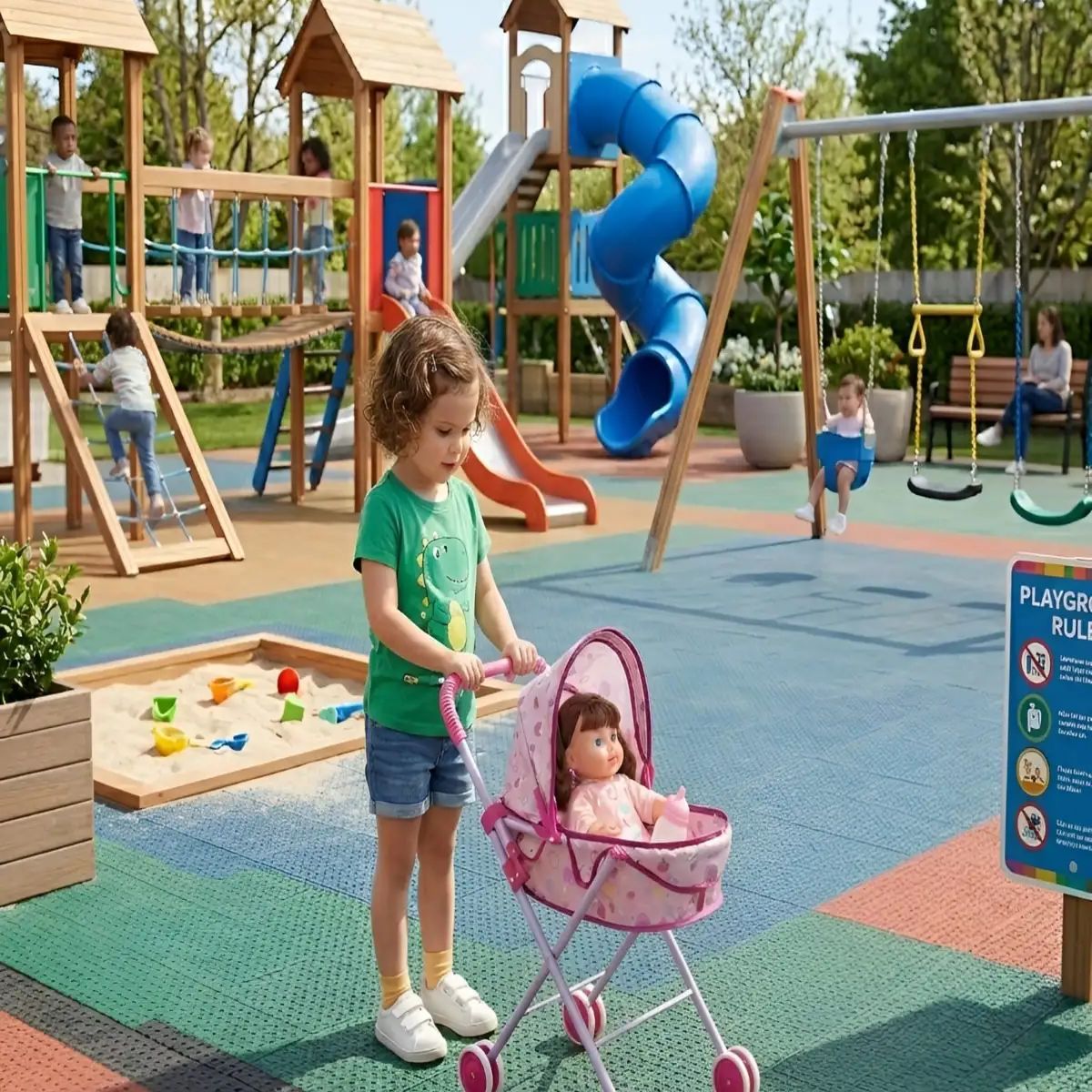 GENERICO - Muñeca Interactiva Mas Coche Moisés Plegable