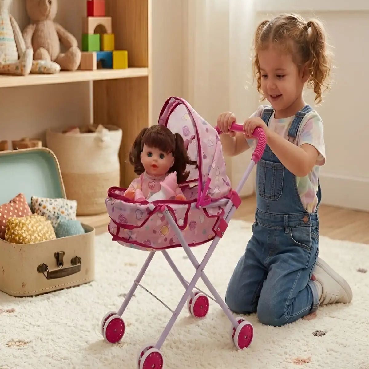 GENERICO - Muñeca Interactiva Mas Coche Moisés Plegable