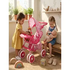 GENERICO - Coche para Muñecas con Toldo y Bandeja Frontal