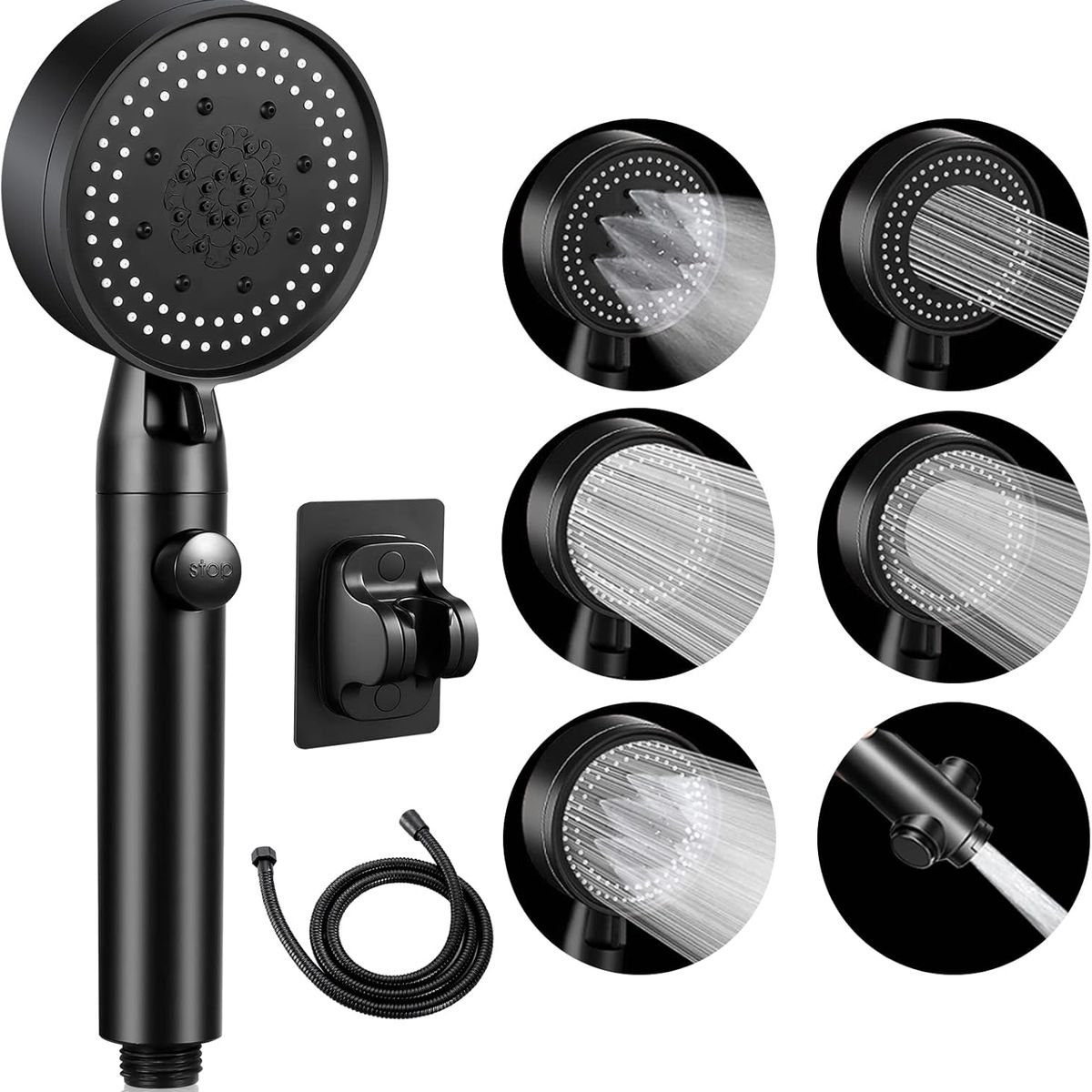 Cabezal Ducha Telefono Negro Aumenta Presion Presurizado, marca KUANGYE - Foto Principal