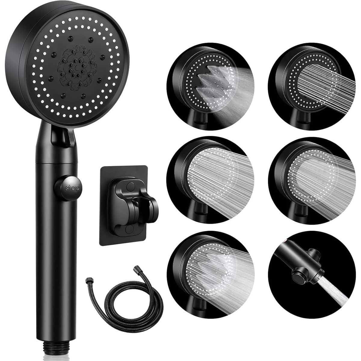 Cabezal Ducha Telefono Negro Aumenta Presion Presurizado, marca KUANGYE - Foto Principal