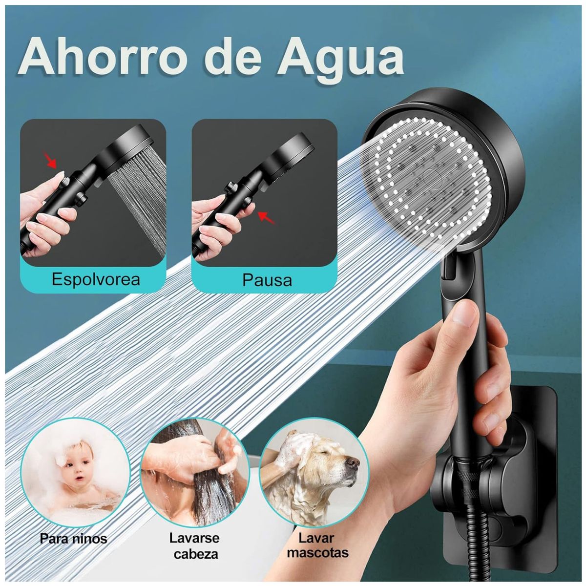 Cabezal Ducha Telefono Negro Aumenta Presion Presurizado, marca KUANGYE - Foto 2