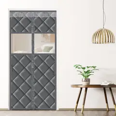 KUANGYE - Cortina Puerta Con Aislamiento Térmico Magnético Tela Con Ventana,80x200cm,Protección contra el frío